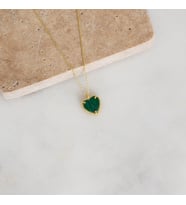 Gümüş Kalpli Aşk Kolye Yeşil Taşlı (Gold)