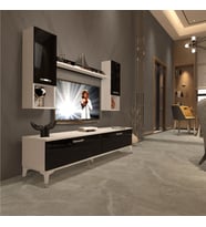 Decoraktiv Eko 5DA Slm Std Silver Tv Ünitesi Tv Sehpası - Parlak Beyaz (Siyah - Beyaz)