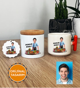 Kişiye Özel Karikatürlü Diyetisyen Hediye Seti T Kupa, Kalemlik, Anahtarlık Diyetisyenler Günü Hediyesi Erkek Diyetisyene Hediye (Turuncu)