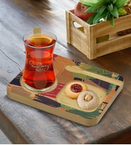 BK Gift Kişiye Özel Doğal Ahşap Kaşıklı Sunum Tabağı ve Heybeli Çay Bardağı Hediye Seti, Ev Hediyesi, Arkadaşa Hediye, Anneye Hediye, Doğum Günü Hediyesi (Model 5)