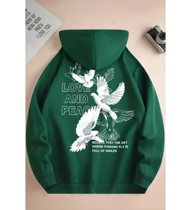 Love and Peace Baskılı Oversize Sweatshirt (Yeşil)