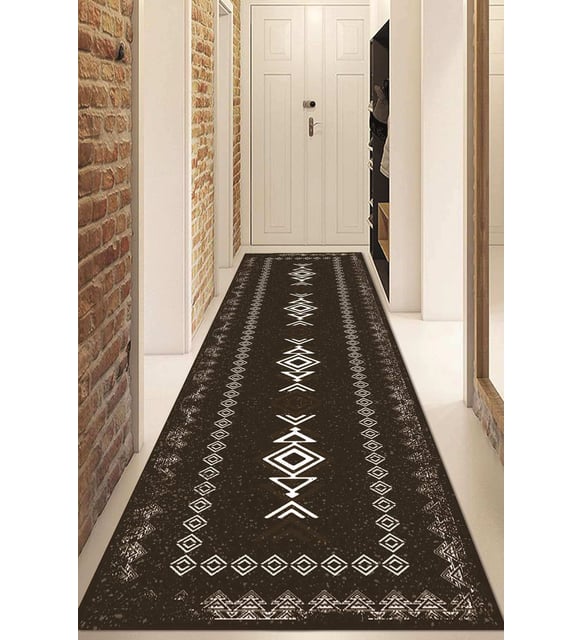 Dijital Baskılı Kaymaz Taban Yıkanabilir Modern Yolluk Ve Koridor Halısı NDU-SD-1045 (Kahverengi)