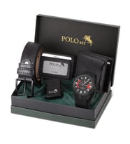 Polo Air Erkek Set Kombin Kemer Cüzdan Kartlık Çakmak Kol Saati Hediyelik Kutusunda Set PL-0974E (Siyah)
