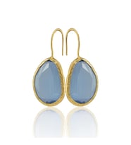 Kadir Jewellery 22 Ayar Altın Kaplama Fosil Taşlı Küpe -El İşçiliği Ve Hipoalerjenik Küpe (Gece Mavisi)