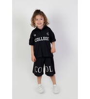 Erkek Çocuk College Baskılı Şortlu Kısa Kollu Polo Yaka Lekos KumaşBasic Takım 2-5 Yaş (Siyah)