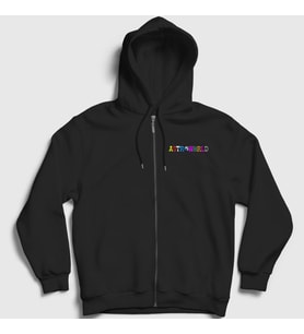 Presmono Unisex Gri Astroworld Travis Scott Fermuarlı Kapüşonlu Sweatshirt 45238tt (Siyah)