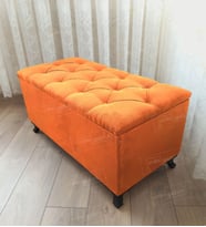 Sandıklı Kapitoneli Ayakucu Puf Bench 100 cm Siyah Ayak (Turuncu)
