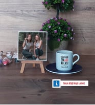 Ablaya Hediye Fotoğraflı Dekoratif Taş, Ahşap Altlıklı Türk Kahvesi Fincanı Hediye (Model 4)