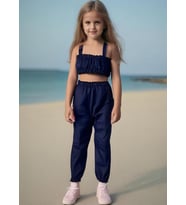 Kız Bebek Düz Renk Crop Pantolon Set (Lacivert)