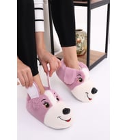 Hayvanlı H10 Köpekli Kışlık Kadın Erkek Çocuk Panduf Ev Içi Sessiz Taban Panduf (Lila)