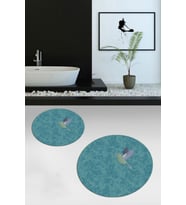 EVDEYA Dijital Yıkanabilir Modern Kuş Desen İkili Banyo Paspas Yuvarlak Klozet Takımı, YKLOZET-36-GRİ, (Mavi)