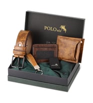 Polo Air Kemer Cüzdan Kartlık Anahtarlık Çakmak Hediyelik Kutusunda CHM-08 (Taba)