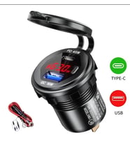 Araç/tekne/motosiklet için (Quick) Hızlı Şarj Voltmetre Usb / Type C Portlu (Kırmızı)