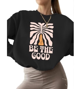 Bej kadın unisex kalın bisiklet yaka Sweatshirt erkek 3 iplik şardonlu Sweatshirt İyi ol Baskılı (Siyah)