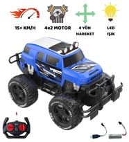 Uzaktan Kumandalı Şarjlı Offroad Rock Crawler Işıklı Araba 4x2 Motor 15 Km/H Hız Yapan Oyuncak Büyük Jeep (Mavi)