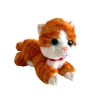 Sesli Yatan Miyavlayan 25 cm Peluş Kedi Oyuncak (Turuncu)