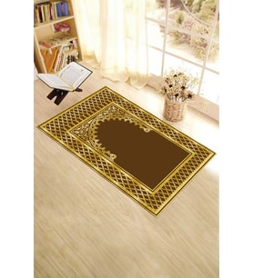EVDEYA Dijital Baskılı Yıkanabilir Motifli 70x130 Namazlık Seccade, Seccade-1-gold, (Kahverengi)