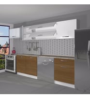 Decoraktiv Elite 280Y MDF Hazır Mutfak Dolabı - Tezgah Dahil - Parlak Beyaz (Beyaz - Ceviz)