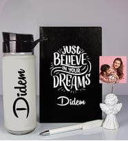 Kişiye Özel Defter Kalem Matara Ve Fotoğraflı Notluk Seti 93524 (Siyah)