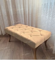 Kapitoneli Ayak Ucu Kapı Önü Antre Bench Puf Gold Ayak (120*45) (Vizon)