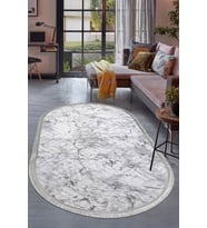 Dijidekor Halı Devetüyü Cool Karo Saçaklı Oval Kesme İnce Yolluk Kilim Salon Halısı Modelleri (Gri)