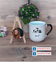 Sevimli Panda Kupa Bardak Beyaz ve Fotoğraflı Ahşap Anahtarlık Hediye (Model 10)