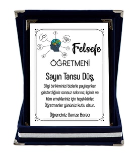 Felsefe Öğretmenine Hediye İsim Baskılı Plaket - Öğretmenler Günü Hediyesi (Lacivert)