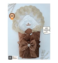 Dantelli Taçlı Bebek Kundağı Unisex Bebek Dış Kundak Battaniyesi Hastane Çıkışı Mevlütlük Kundak (Kahverengi)