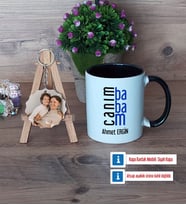 Babaya Hediye Kupa Bardak Beyaz ve Fotoğraflı Ahşap Anahtarlık Hediye (Model 11)