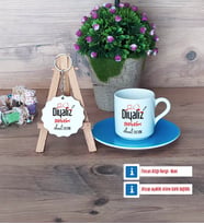 Diyaliz Teknikeri Türk Kahvesi Fincanı Lacivert ve Ahşap Anahtarlık Hediye Diyaliz Teknikerine Hediye (Model 2)