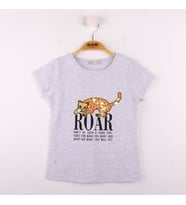 Toontoy Kız Çocuk Leopar Baskılı Pullu Tişört ( Gri-Melanj)