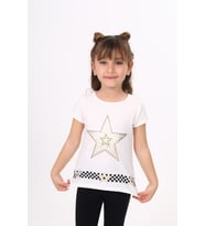 Toontoy  Kız Çocuk T-Shirt Yıldız Baskı (Ekru)