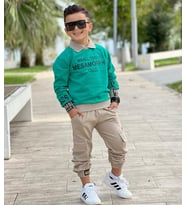 MODAVALS GÖMLEK YAKA SWEATSHIRT VE GABARDİN KARGO PANTOLON ERKEK ÇOCUK KOMBİN