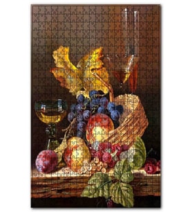Cakapuzzle Meyveler Kadehler Yapraklar ve Sepet Puzzle Yapboz MDF (Ahşap) (1000 Parça)