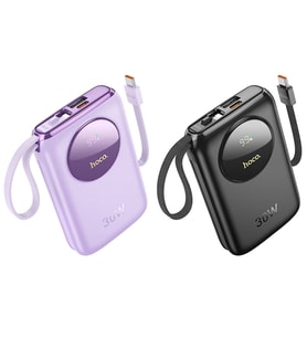 HOCO Q19 Lucky 10000mAh 30W Dijital Göstergeli Kablolu Powerbank (Mor)