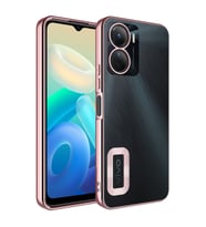 Vivo Y16 Kılıf Case, Logo Showing Serisi, Şeffaf, Kamera Korumalı, Logo Gösteren Renkli Çizgi Tasarım (Rose)