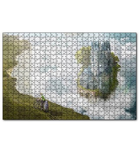 Cakapuzzle  Bulutlar Kale ve Bisikletli Genç  Puzzle Yapboz MDF (Ahşap) (500 Parça)