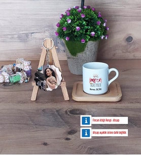 Drama Öğretmeni Türk Kahvesi Fincanı Ahşap Altlıklı ve Fotoğraflı Ahşap Anahtarlık Hediye Öğretmenler Günü Hediyesi (Model 1)
