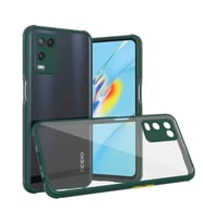 Oppo A54 4G Kılıf Kenar Renkli Sararmaz Şeffaf Kapak (Koyu Yeşil)