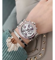 Bileklikli Taşlı Kadın Kol Saati Özel Kutusunda (Rose - Gümüş)