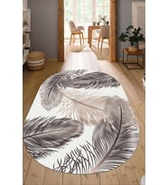 Dijital Baskılı Kaymaz Taban Yıkanabilir Oval Salon Halısı Mutfak Halısı Yolluk NDO-HY-1273 (Beyaz)