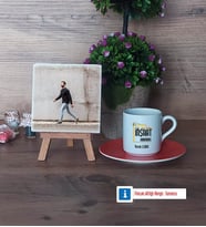 İnşaat Mühendisi Fotoğraflı Dekoratif Taş, Ahşap Altlıklı Türk Kahvesi Fincanı Hediye (Model 8)