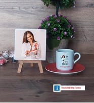 En İyi Diş Hekimi Fotoğraflı Dekoratif Taş, Ahşap Altlıklı Türk Kahvesi Fincanı Hediye (Model 8)