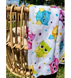Çok Amaçlı Bambu Müslin Örtü Kız-erkek Bebek/çocuk Battaniyesi 120x120cm DESENLİ (Çok Renkli)