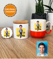 Kişiye Özel Karikatürlü Baba Hediye Seti Pro Kupa Bardak, Kalemlik, Anahtarlık Babaya Babalar Günü Doğum Günü Hediyesi (Turuncu)
