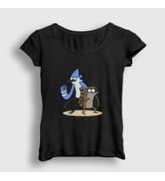 Presmono Kadın Beyaz Mordecai And Rigby Regular Show T-Shirt 449229tt (Siyah)