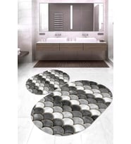 Dijital Baskılı Kaymaz Taban Yıkanabilir Oval 2'li Klozet Takımı Banyo Paspası NOKZ-HT-1365 (Çok Renkli)
