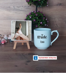 Bride Fotoğraflı Dekoratif Taş, Kupa Bardak Beyaz Hediye (Model 5)