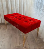 Modern Dilim Puf Ayakucu Puf Gold Metal Ayak (90*45) (Kırmızı)