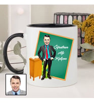 Karikatürlü Erkek Öğretmene Özel Kupa Bardak (Siyah)